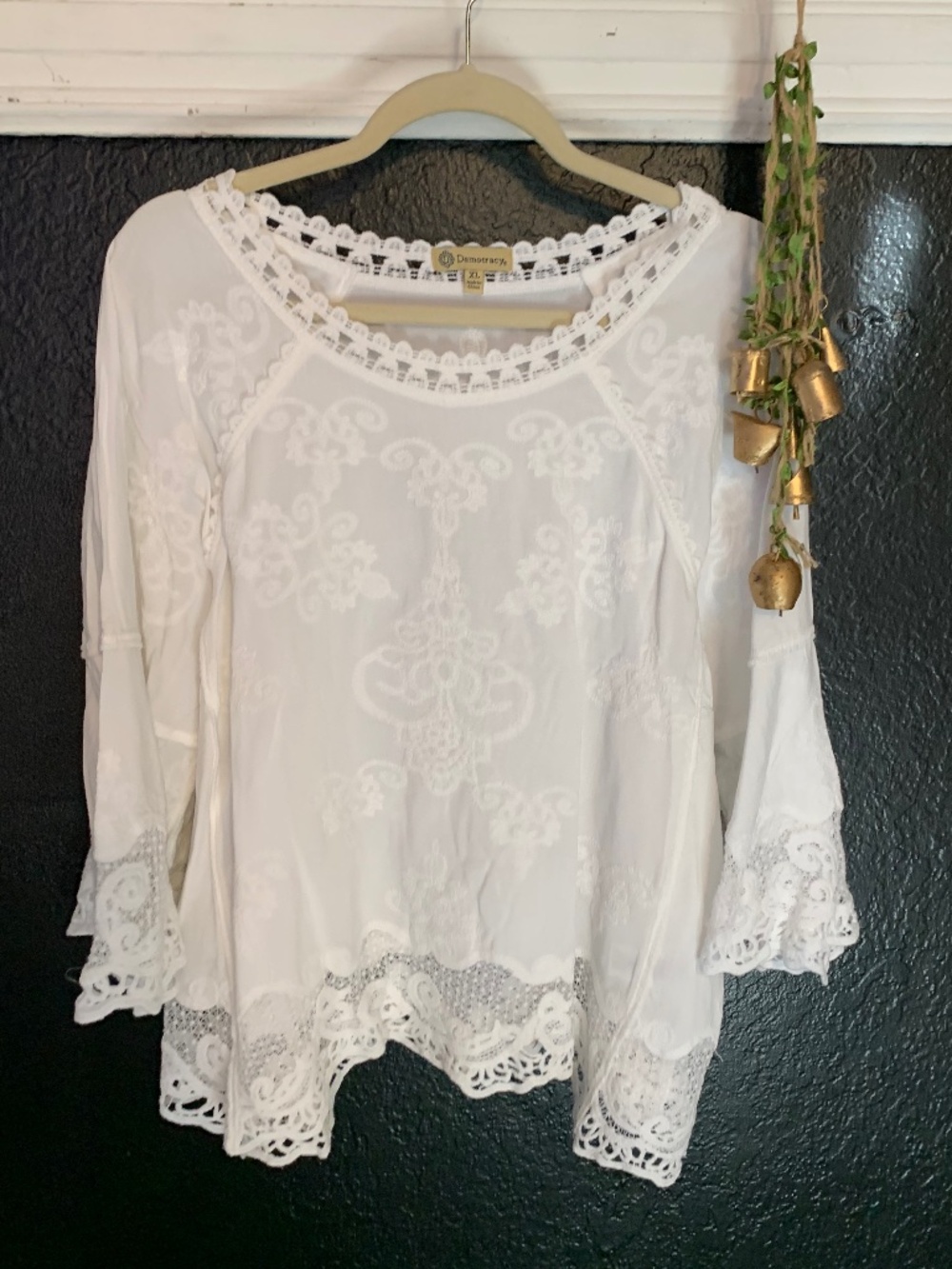 Democracy boho lace romantic NWOT white blouse-vintage cottage core garden XL